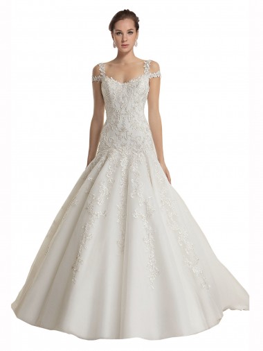 Off the Shoulder Sweep Train Tulle & Lace Ivory Sleeveless Wedding Dress Victoria