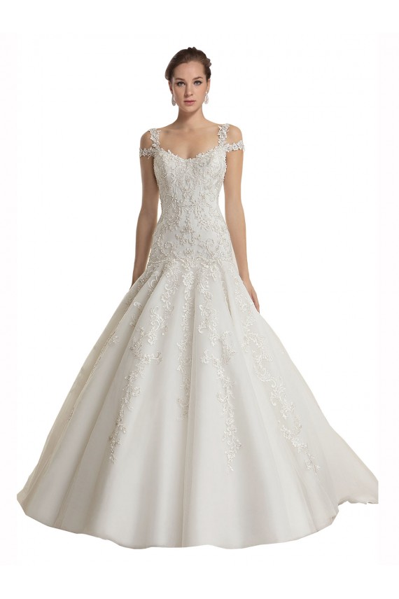 Off the Shoulder Sweep Train Tulle & Lace Ivory Sleeveless Wedding Dress Victoria