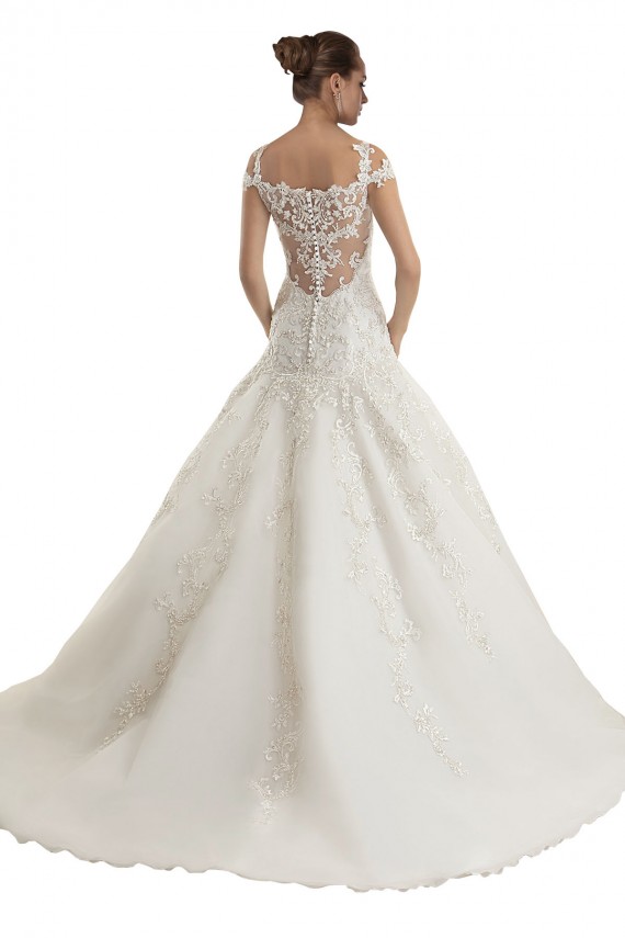 Off the Shoulder Sweep Train Tulle & Lace Ivory Sleeveless Wedding Dress Victoria