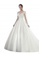 Illusion Neck Cathedral Train Satin & Lace White Long Sleeves Wedding Dress Victoria