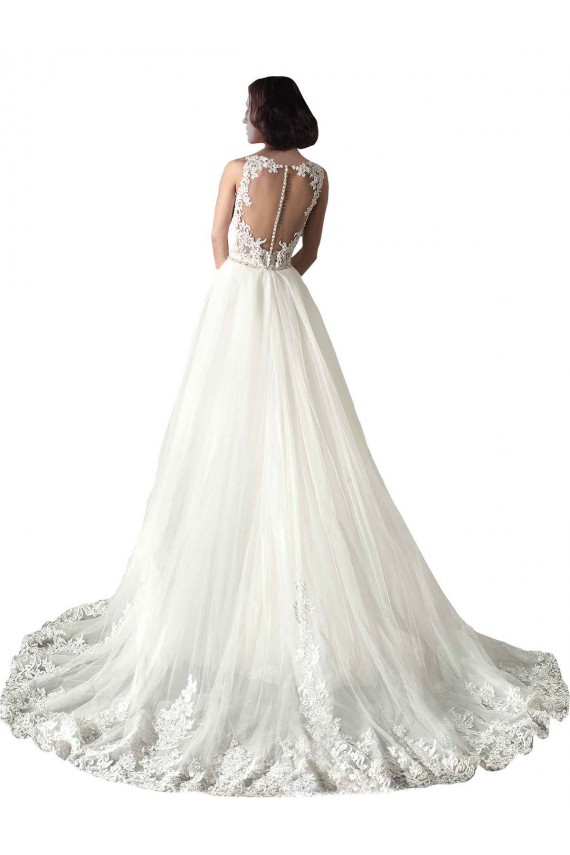 Sweetheart Chapel Train Tulle & Lace White Mermaid Sleeveless Wedding Dress Victoria