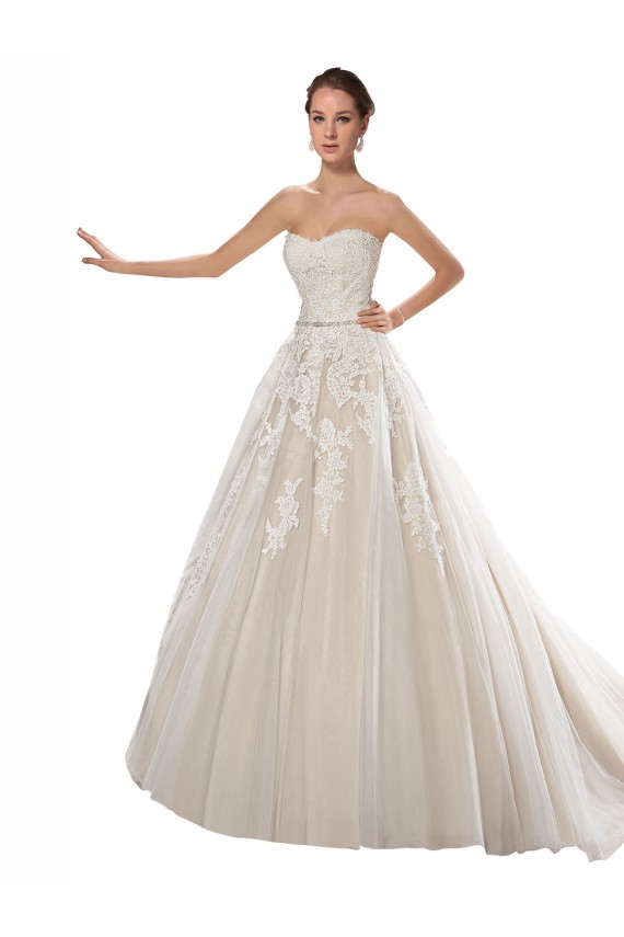 Strapless Chapel Train Tulle & Lace Ivory & Champagne Sleeveless Wedding Dress Victoria