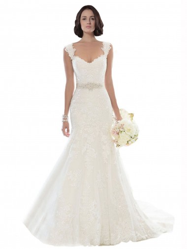 Off the Shoulder Chapel Train Lace White Sleeveless Beach Wedding Dress Victoria