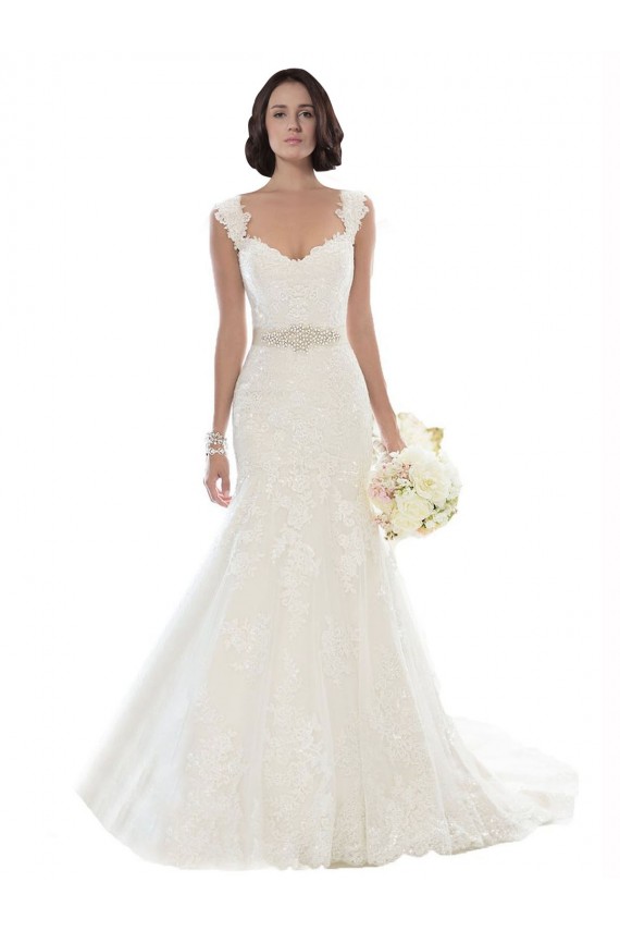 Off the Shoulder Chapel Train Lace White Sleeveless Beach Wedding Dress Victoria