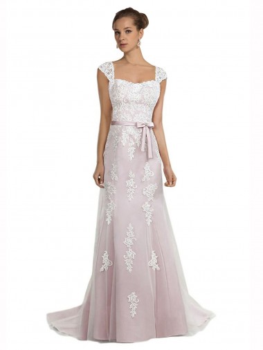 Strapless Sweep Train Tulle & Lace Ivory & Pink Sleeveless Beach Wedding Dress Victoria