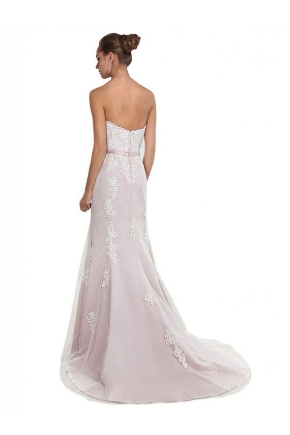 Strapless Sweep Train Tulle & Lace Ivory & Pink Sleeveless Beach Wedding Dress Victoria