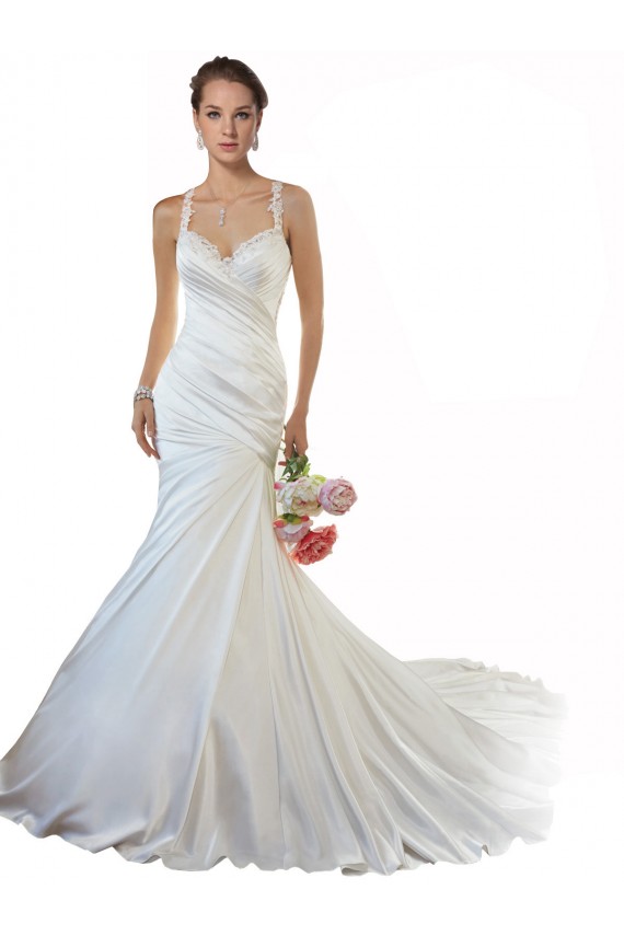 Sweetheart Chapel Train Satin Ivory Sleeveless Beach Wedding Gowns Victoria