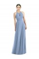 Halter Neck Long Soft Chiffon Dusty Blue Sleeveless Semi Formal Evening Dress / Bridesmaid Dress Victoria