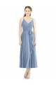 Spaghetti Straps Tea Length Soft Chiffon Dusty Blue Sleeveless Bridesmaid Dress Victoria
