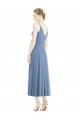 Spaghetti Straps Tea Length Soft Chiffon Dusty Blue Sleeveless Bridesmaid Dress Victoria
