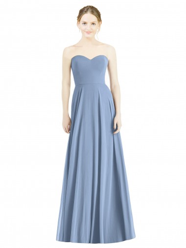 Sweetheart Long Soft Chiffon Dusty Blue Sleeveless Evening Dress / Bridesmaid Dress Victoria