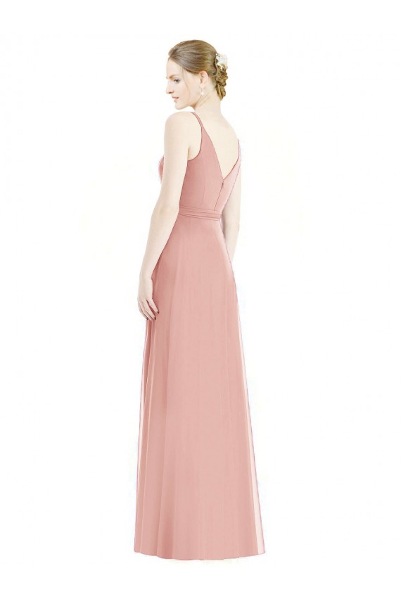 V-Neck Long Soft Chiffon Bliss Pink Sleeveless Formal Dress / Bridesmaid Dress Victoria