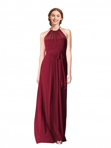 Halter Neck Long Chiffon Burgundy Sleeveless Evening Gowns / Bridesmaid Dresses Victoria