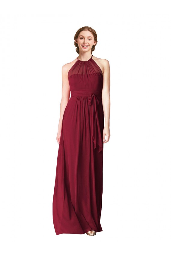 Halter Neck Long Chiffon Burgundy Sleeveless Evening Gowns / Bridesmaid Dresses Victoria