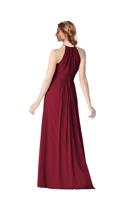 Halter Neck Long Chiffon Burgundy Sleeveless Evening Gowns / Bridesmaid Dresses Victoria