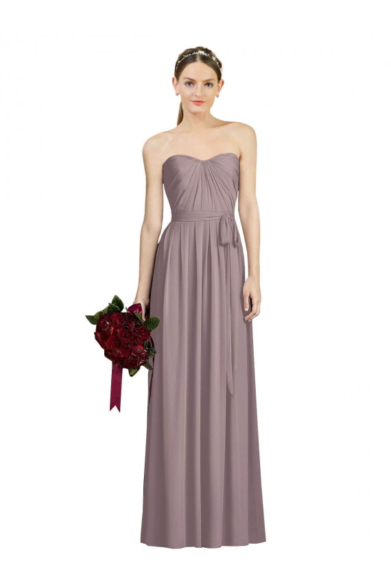 Sweetheart Long Soft Chiffon Dusty Rose Sleeveless Bridesmaid Dress Victoria
