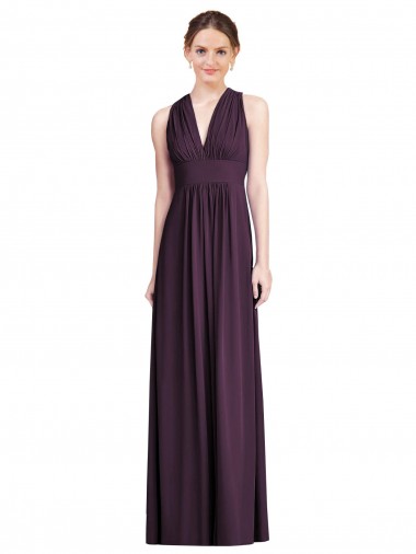 V-Neck Long Soft Chiffon Grape Sleeveless Bridesmaid Dress Victoria