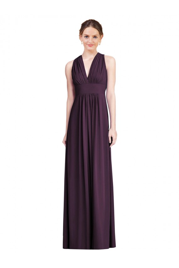 V-Neck Long Soft Chiffon Grape Sleeveless Bridesmaid Dress Victoria