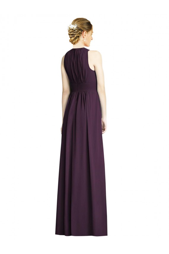 V-Neck Long Soft Chiffon Grape Sleeveless Bridesmaid Dress Victoria