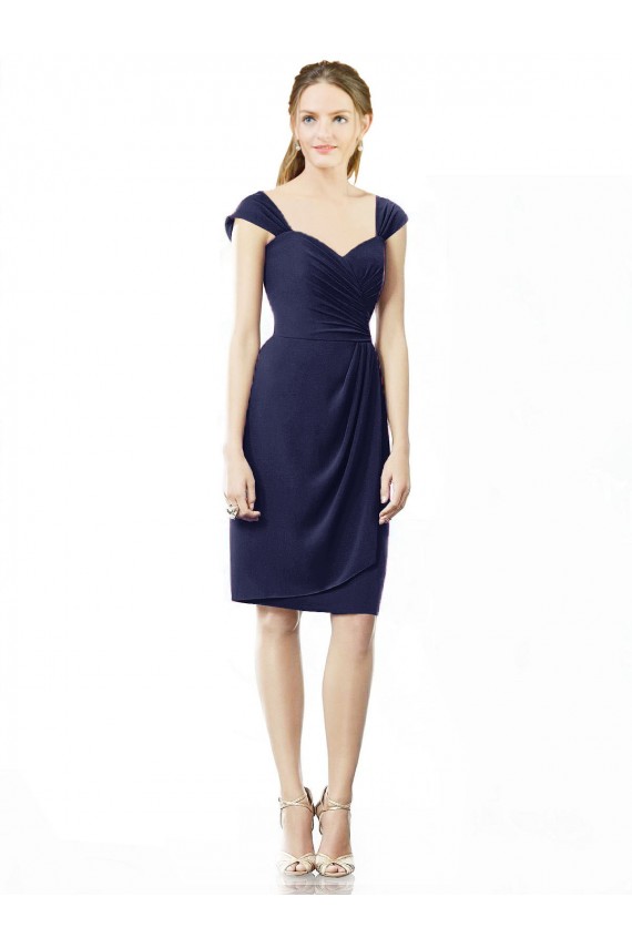 Sweetheart Knee Length Soft Chiffon Dark Navy Cap Sleeves Bridesmaid Dress Victoria