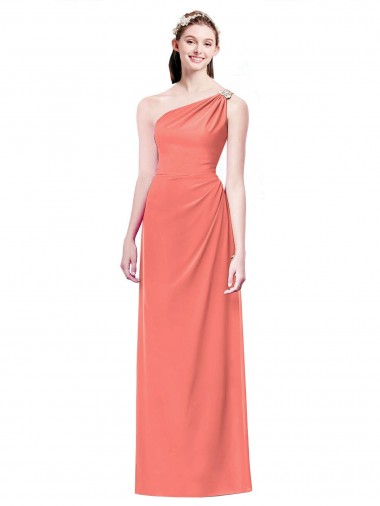 One Shoulder Long Soft Chiffon Coral Sleeveless Bridesmaid Dress Victoria