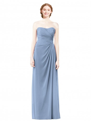 Strapless Long Chiffon Dusty Blue Sleeveless Formal Dresses / Bridesmaid Dresses Victoria