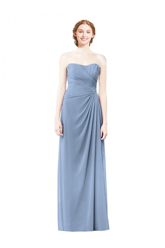 Strapless Long Chiffon Dusty Blue Sleeveless Formal Dresses / Bridesmaid Dresses Victoria