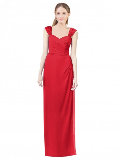 Sweetheart Long Soft Chiffon Red Cap Sleeves Formal Dress / Bridesmaid Dress Victoria