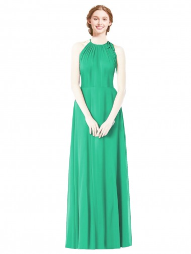 Halter Neck Long Soft Chiffon Emerald Green Sleeveless Bridesmaid Dress Victoria