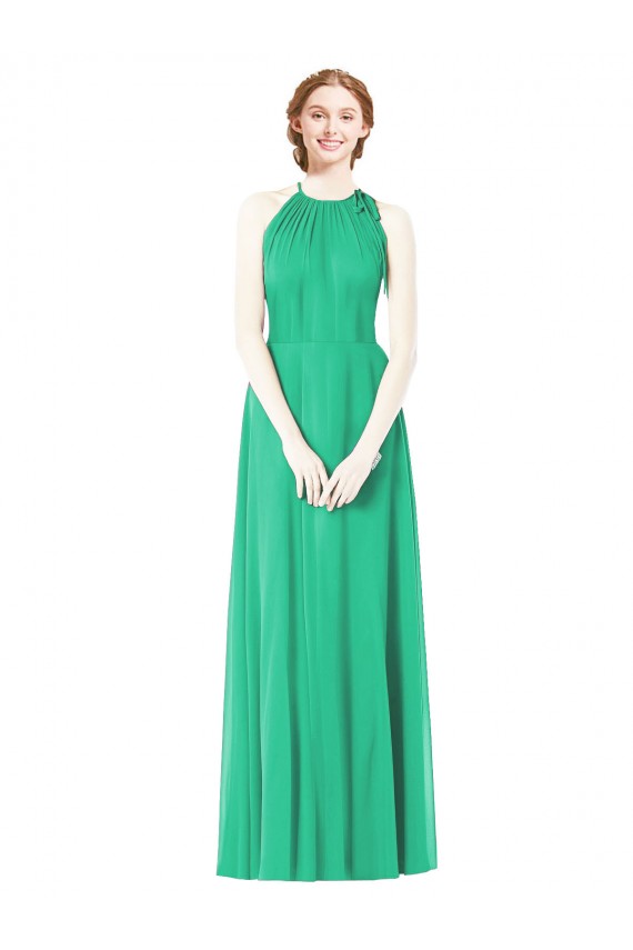 Halter Neck Long Soft Chiffon Emerald Green Sleeveless Bridesmaid Dress Victoria