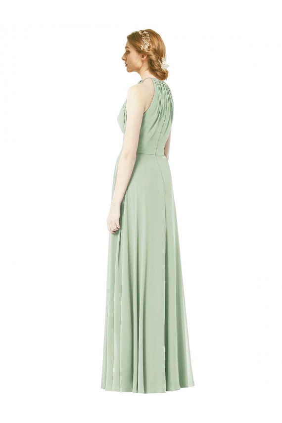 Halter Neck Long Soft Chiffon Emerald Green Sleeveless Bridesmaid Dress Victoria