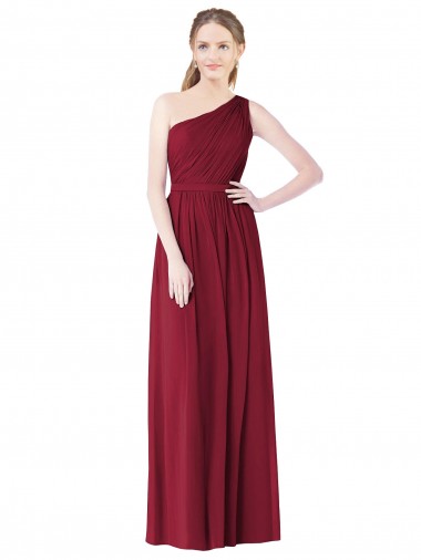 One Shoulder Long Soft Chiffon Burgundy Sleeveless Bridesmaid Gown Victoria