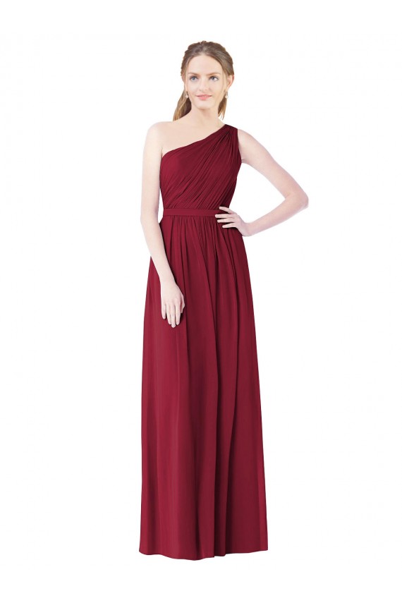 One Shoulder Long Soft Chiffon Burgundy Sleeveless Bridesmaid Gown Victoria