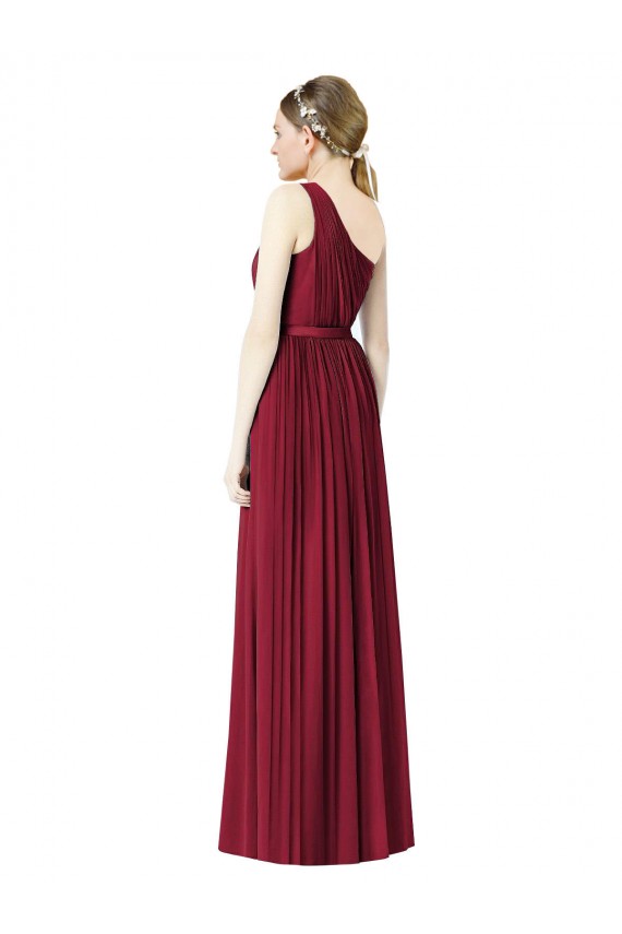 One Shoulder Long Soft Chiffon Burgundy Sleeveless Bridesmaid Gown Victoria