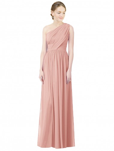 One Shoulder Long Soft Chiffon Bliss Pink Sleeveless Bridesmaid Dress Victoria