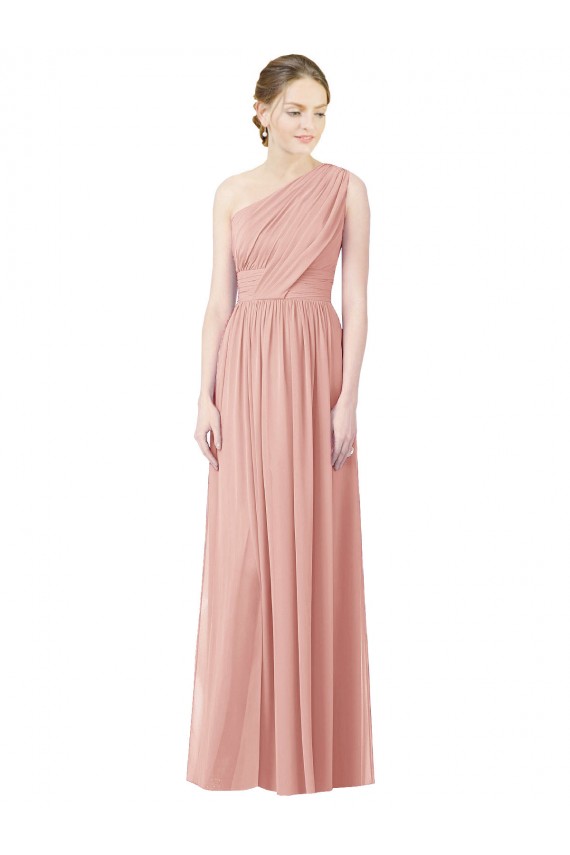 One Shoulder Long Soft Chiffon Bliss Pink Sleeveless Bridesmaid Dress Victoria