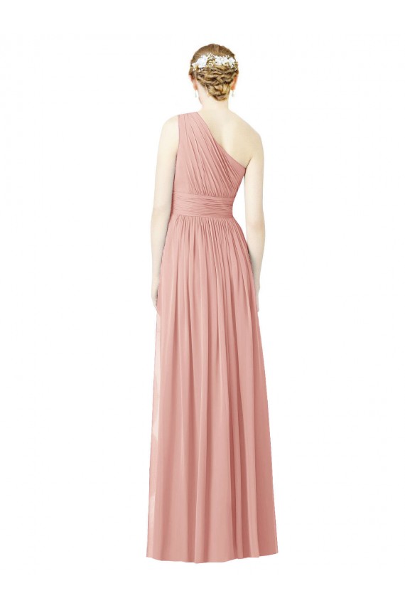 One Shoulder Long Soft Chiffon Bliss Pink Sleeveless Bridesmaid Dress Victoria