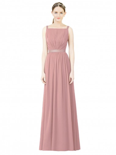 High Neck Long Soft Chiffon Dusty Pink Sleeveless Bridesmaid Dress Victoria