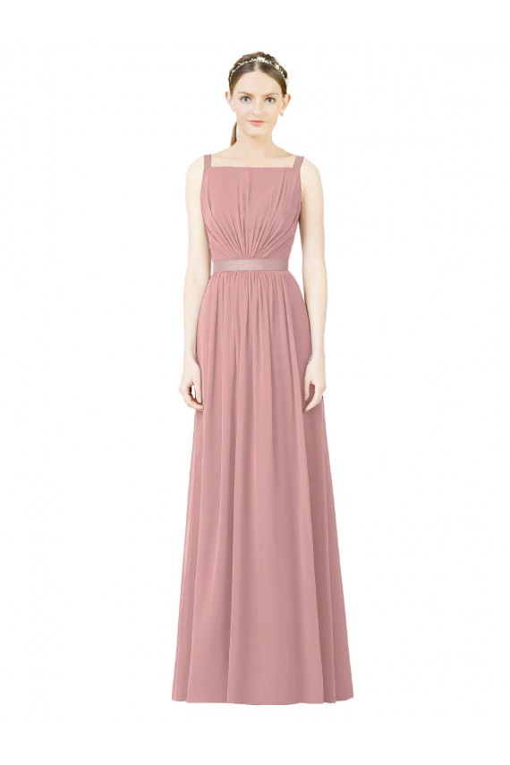 High Neck Long Soft Chiffon Dusty Pink Sleeveless Bridesmaid Dress Victoria