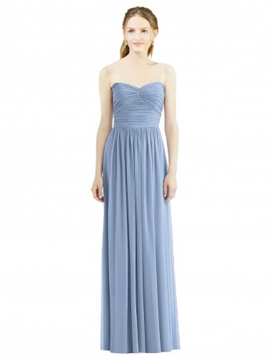 Strapless Long Chiffon Dusty Blue Sleeveless Bridesmaid Gowns Victoria