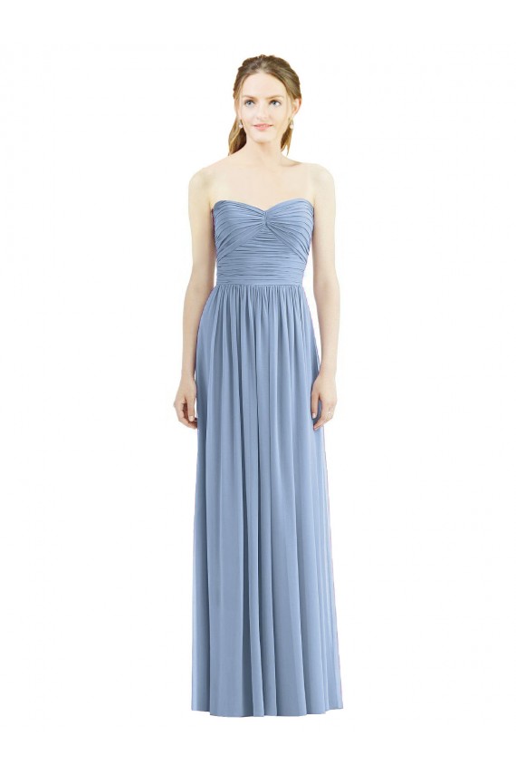Strapless Long Chiffon Dusty Blue Sleeveless Bridesmaid Gowns Victoria