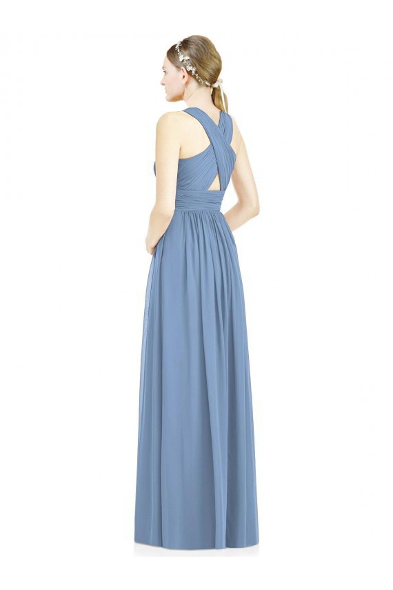 V-Neck Long Chiffon Dusty Blue Sleeveless Bridesmaid Gowns Victoria