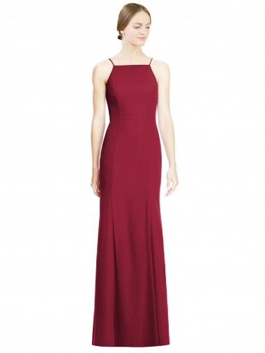 Spaghetti Straps Long Soft Chiffon Burgundy Sleeveless Bridal Party Dress Victoria