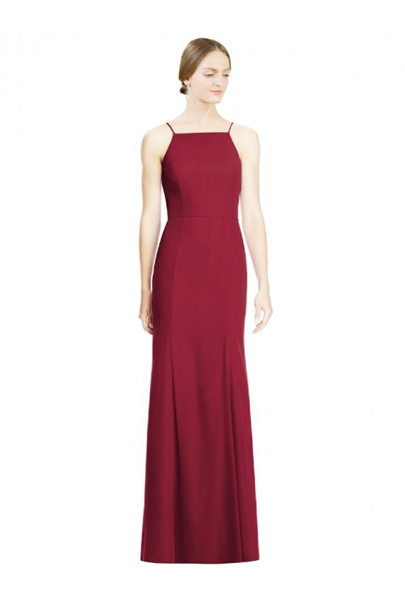 Spaghetti Straps Long Soft Chiffon Burgundy Sleeveless Bridal Party Dress Victoria