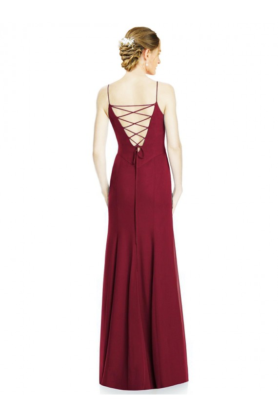 Spaghetti Straps Long Soft Chiffon Burgundy Sleeveless Bridal Party Dress Victoria