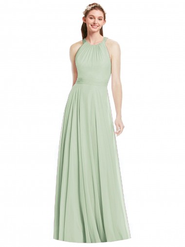 Halter Neck Long Chiffon Sage Sleeveless Bridesmaid Dress / Evening Dress Victoria