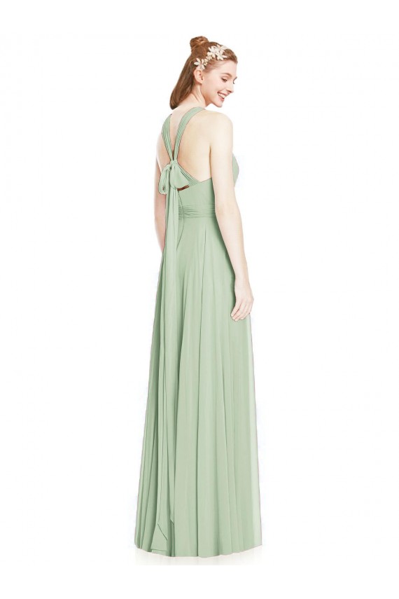 Halter Neck Long Chiffon Sage Sleeveless Bridesmaid Dress / Evening Dress Victoria