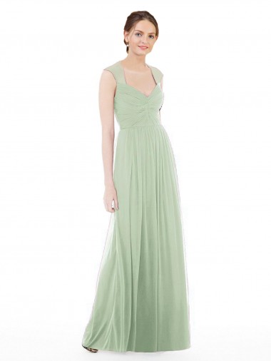 Sweetheart Long Soft Chiffon Sage Cap Sleeves Formal Dress / Bridesmaid Dress Victoria