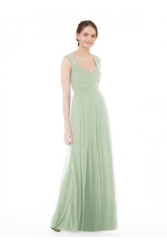 Sweetheart Long Soft Chiffon Sage Cap Sleeves Formal Dress / Bridesmaid Dress Victoria