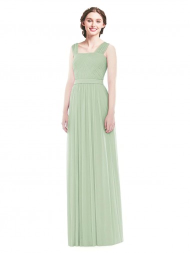 Spaghetti Straps Long Soft Chiffon Sage Sleeveless Bridal Party Dress Victoria
